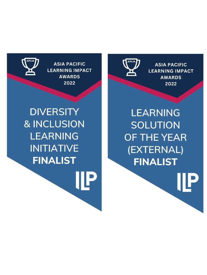 Asia Pacific Learning Impact Awards 2022 finalist banners for “Diversity and Inclusion Learning Initiative” and “Learning Solution of the Year (External)”