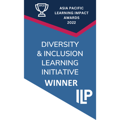 Badge: APLIA Asia Pacific Learning Impact Awards 2022. Diversity and Inclusion Learning Initiative Winner.