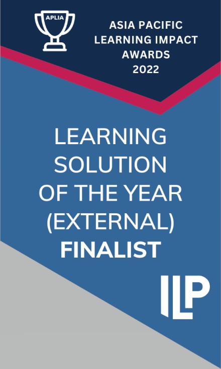 Badge: APILP Asia Pacific Learning Impact Awards 2022. Learning Solution of the Year (External) Finalist.