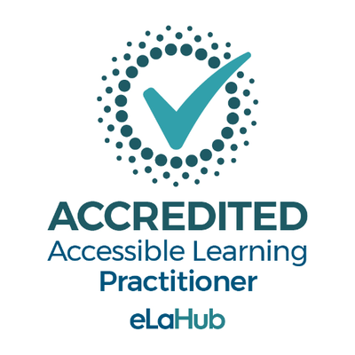 Accredited Accessible Learning Practitioner badge issued by eLaHub.